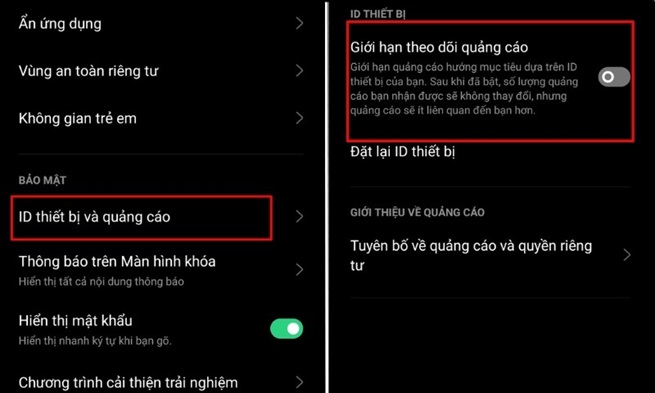Tắt quảng cáo trong cài đặt điện thoại