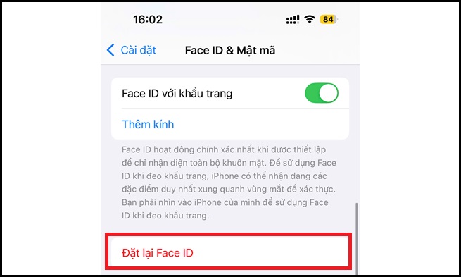 Đặt lại Face ID