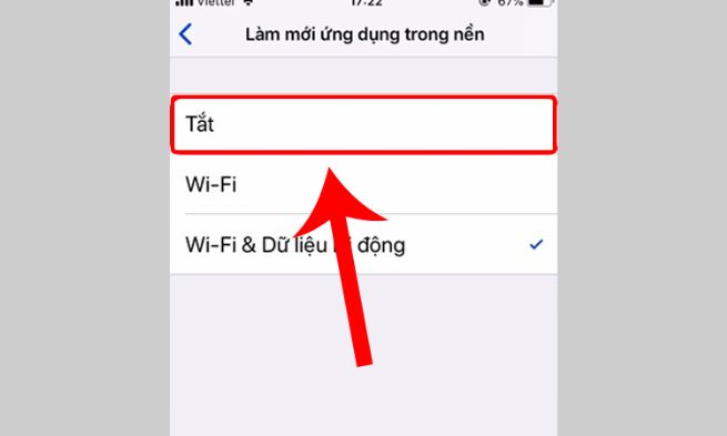 tắt tính năng Làm mới ứng dụng trong nền
