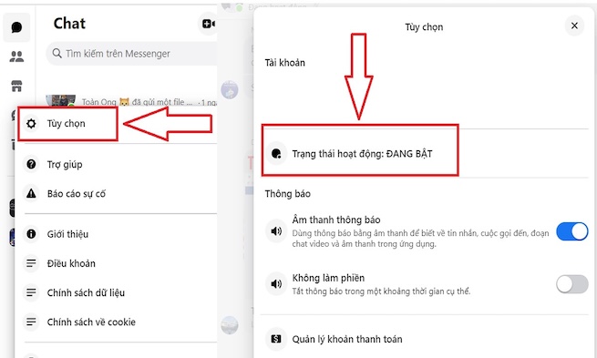 tắt trạng thái hoạt động với một số người trên Messenger