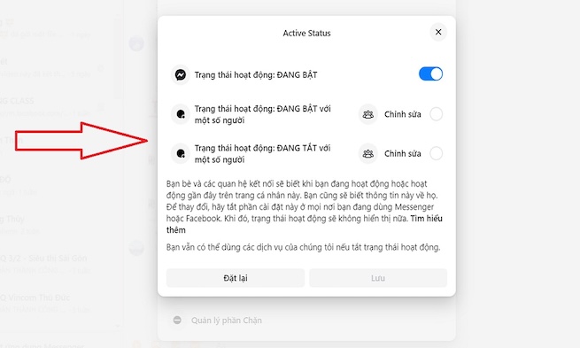 tắt trạng thái hoạt động với một số người trên Messenger