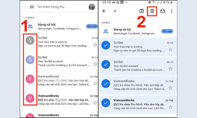 Xóa email không còn cần thiết