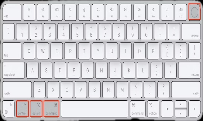 Nhấn Control + Option + Command + Power để tắt máy