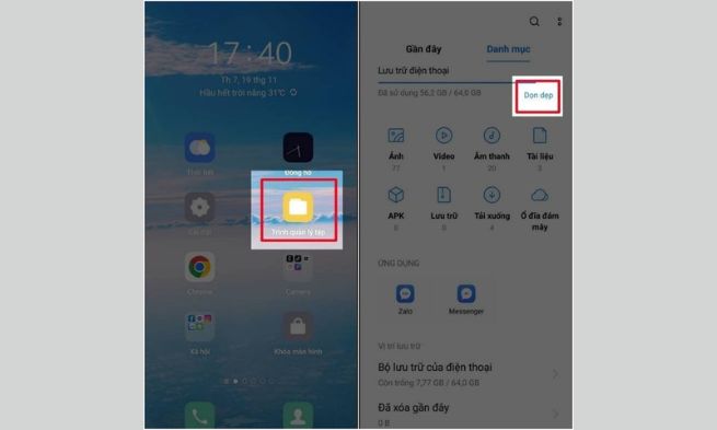 Dọn dẹp bộ nhớ bằng Trình quản lý tệp