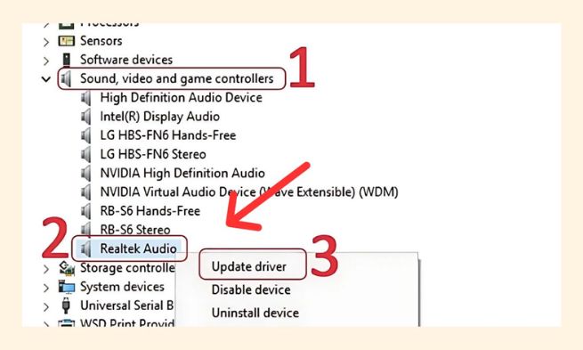 Cập nhật hoặc cài lại driver âm thanh