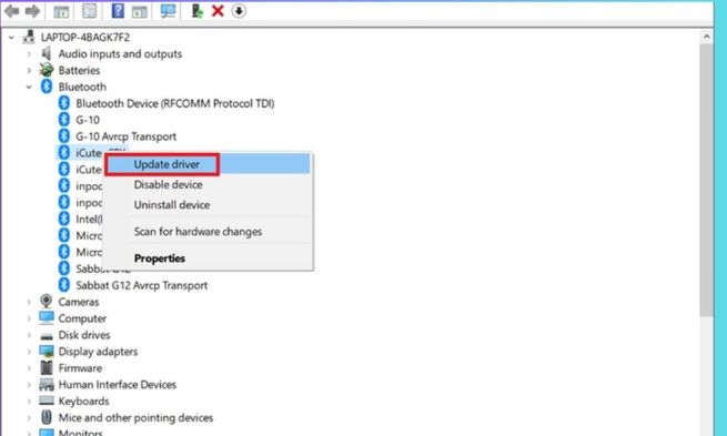 Cập nhật hoặc cài lại Driver Bluetooth