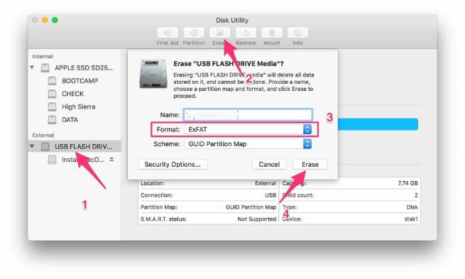 Đổi định dạng ổ cứng sang exFAT hoặc Mac OS Extended