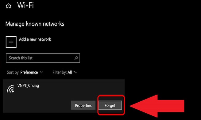 Quên mạng wifi cũ và kết nối lại để fix lỗi