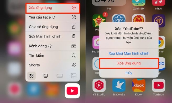 Xóa trực tiếp từ màn hình chính