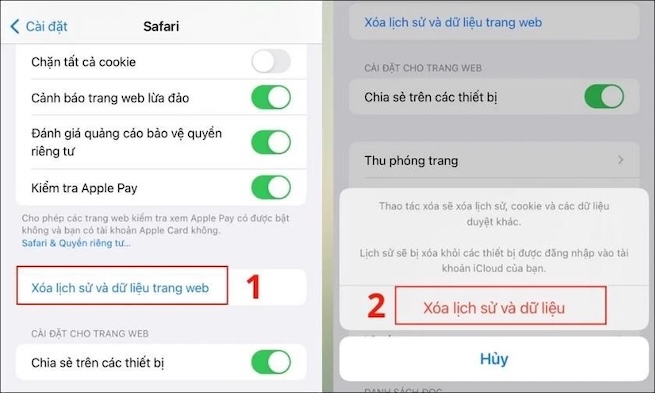 Xóa dữ liệu Safari