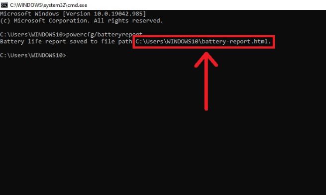 thông báo “Battery life report saved to…
