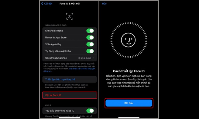 Đặt lại Face ID