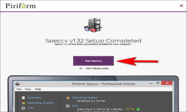 nhấn Run Speccy để khởi động