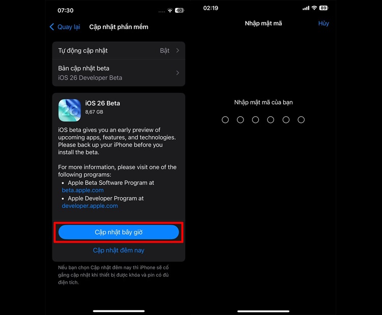 Quy trình cập nhật iOS 26 Beta trên iPhone