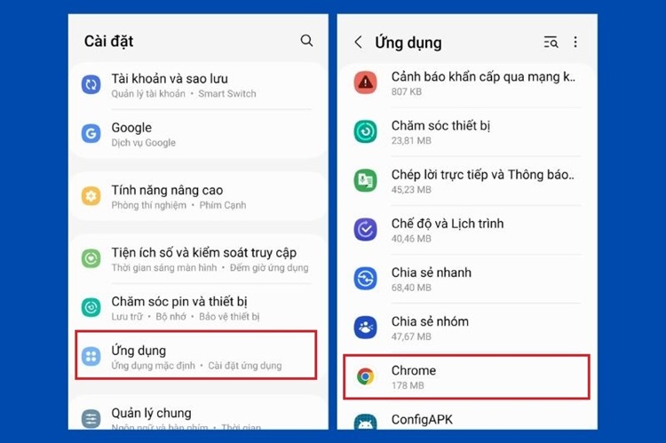 Xóa bộ nhớ cache của ứng dụng