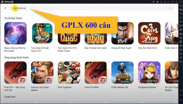 mở Google Play Store và gõ tìm ứng dụng "GPLX 600 câu"