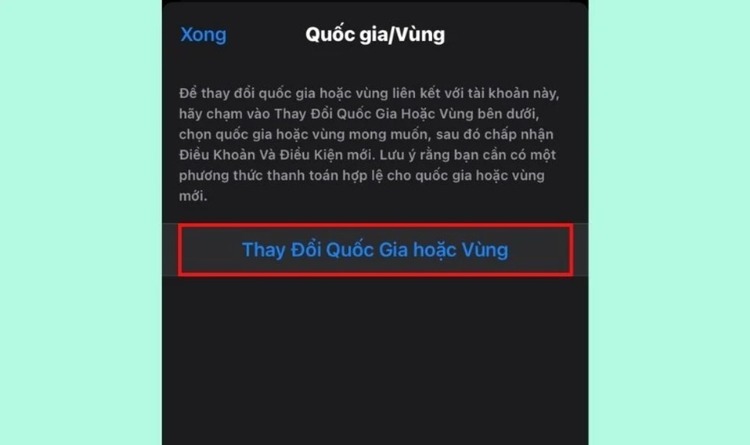 Thay đổi Quốc gia hoặc Vùng