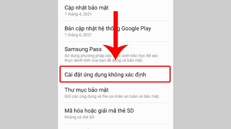 Mở phần Cài đặt ứng dụng không xác định