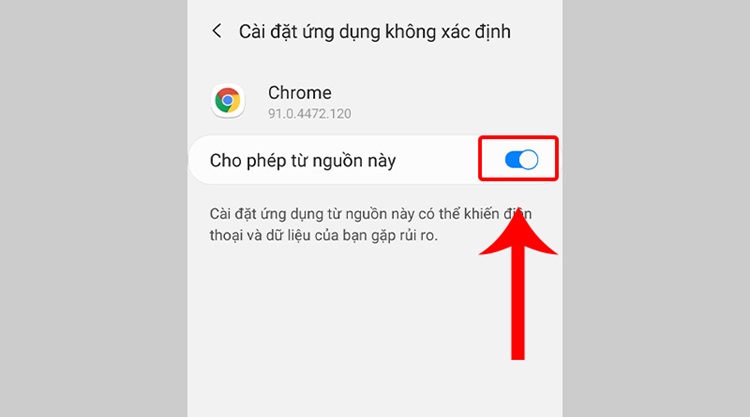 Mở phần Cài đặt ứng dụng không xác định