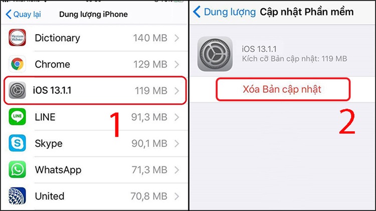 xóa bản cập nhật iOS đã tải về