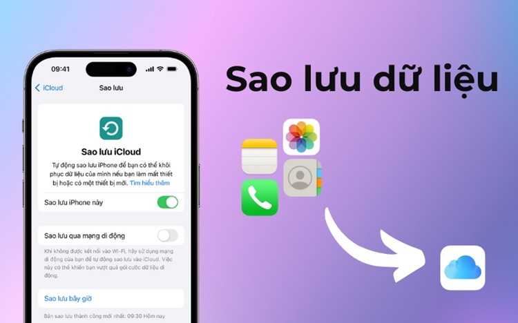 Sao lưu dữ liệu lên iCloud hoặc máy tính