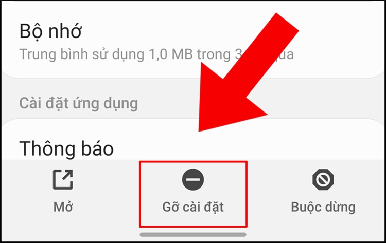 Nhấn Gỡ cài đặt