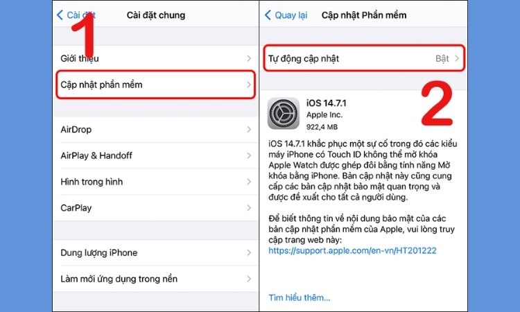 Kiểm tra và cập nhật phần mềm iOS