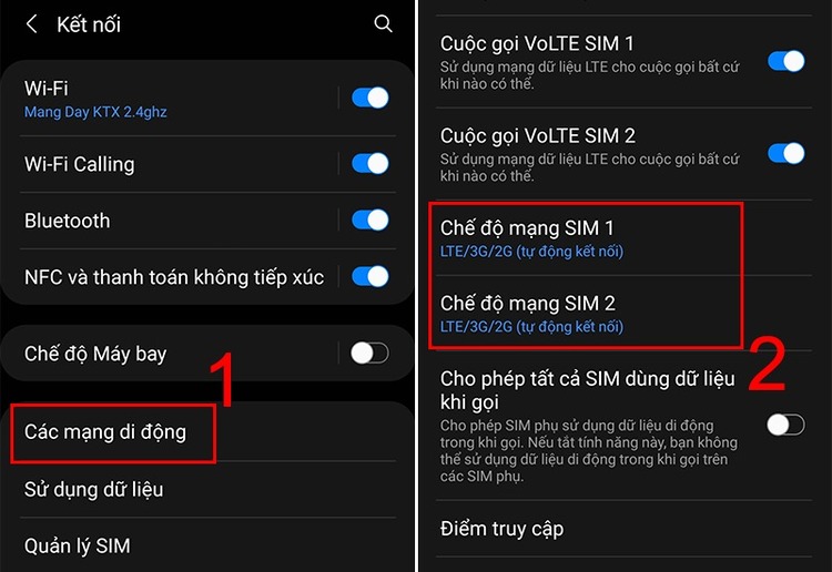 Chế độ mạng SIM 1