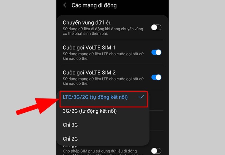 Chế độ mạng SIM 1
