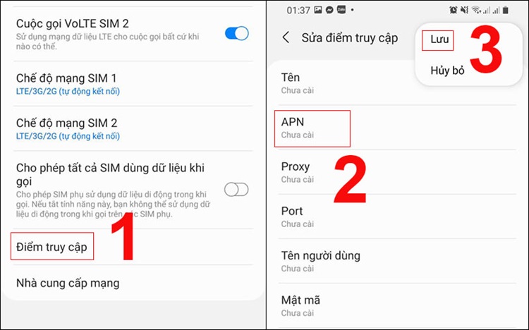 cập nhật APN của nhà mạng Android
