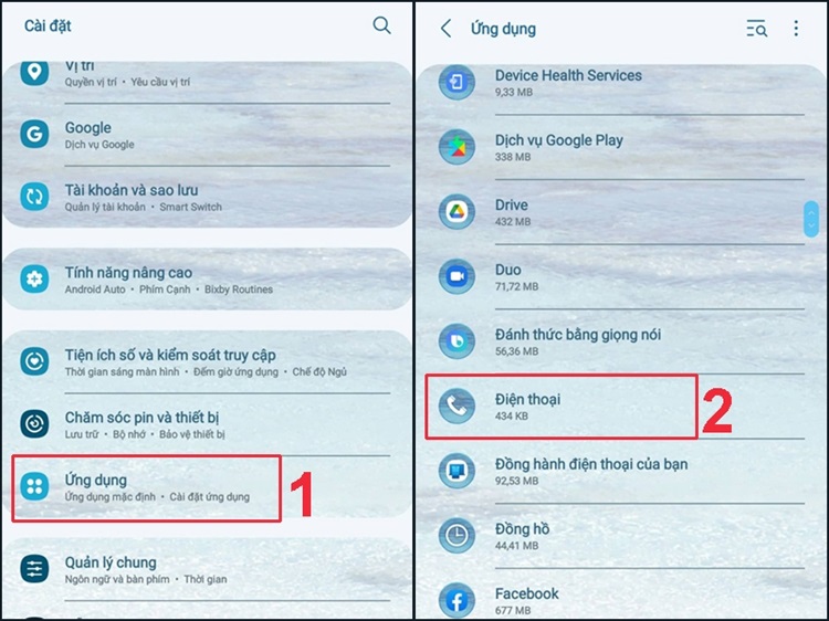 Xóa dữ liệu của ứng dụng Điện thoại để fix lỗi