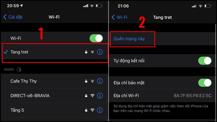 Quên mạng Wifi và kết nối lại iPhone
