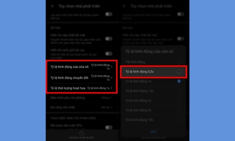 Giảm hiệu ứng và hoạt ảnh