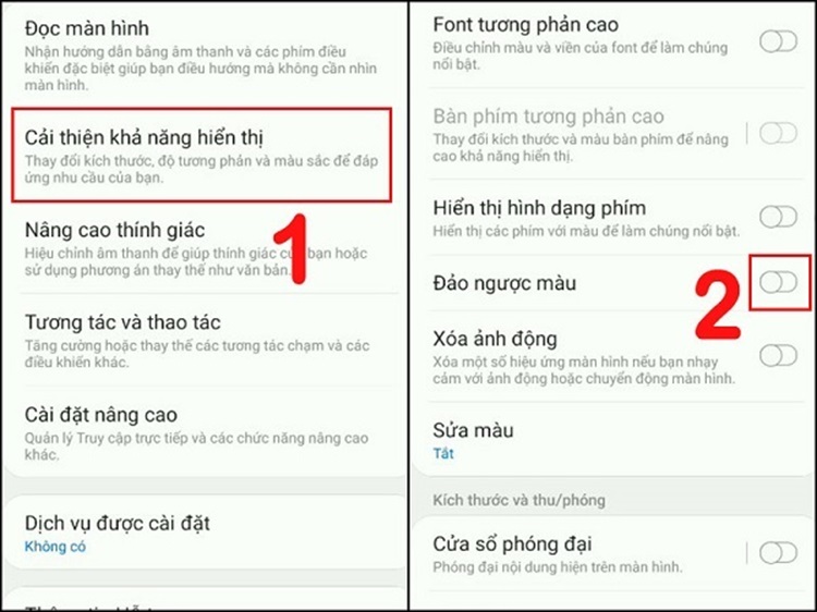 Tắt tính năng Đảo ngược màu