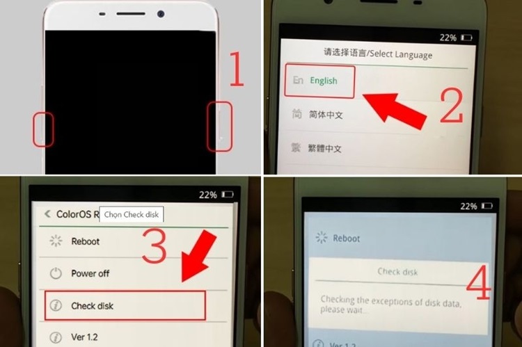 Dùng lệnh Check disk trong ColorOS Recovery để fix lỗi