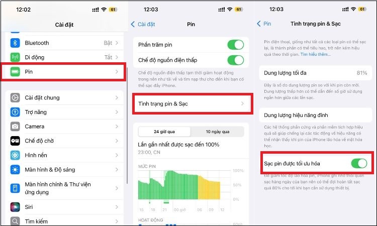 Tắt chế độ tối ưu hóa sạc pin