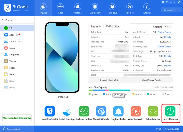 Tắt nguồn iPhone 14 khi bị đơ bằng phần mềm trên máy tính