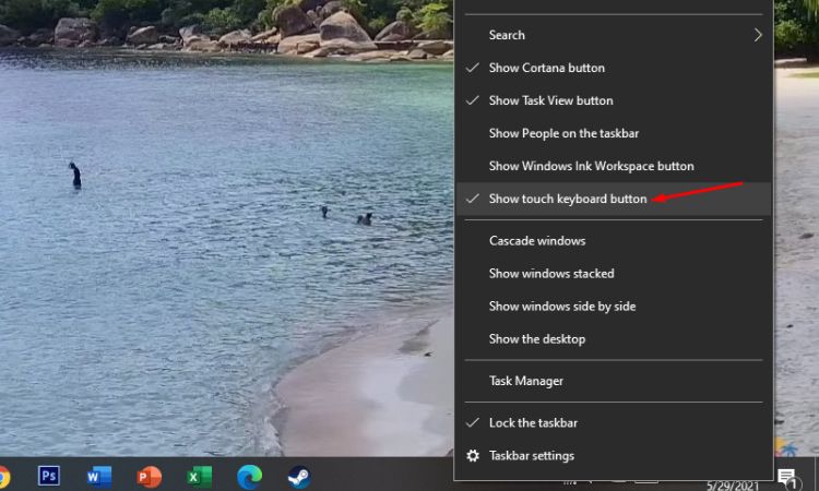 Chọn mục Show touch keyboard button