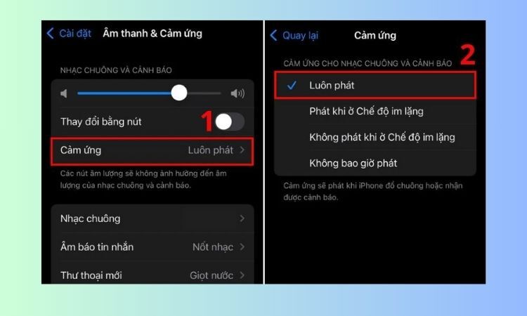 Chọn mục Cảm ứng và bật “Luôn phát”