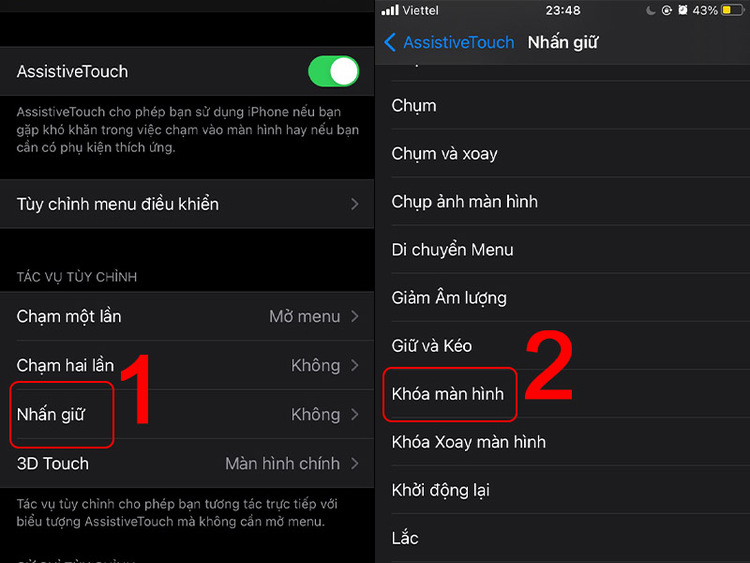 Chọn Nhấn giữ > Khóa màn hình
