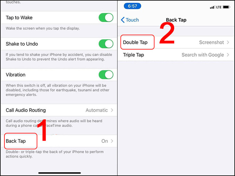 Chọn Chạm vào mặt sau (Back Tap)