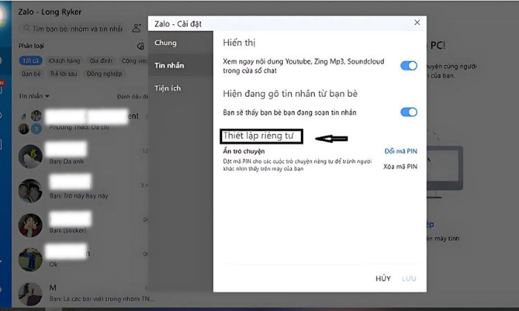 Truy cập mục Thiết lập riêng tư