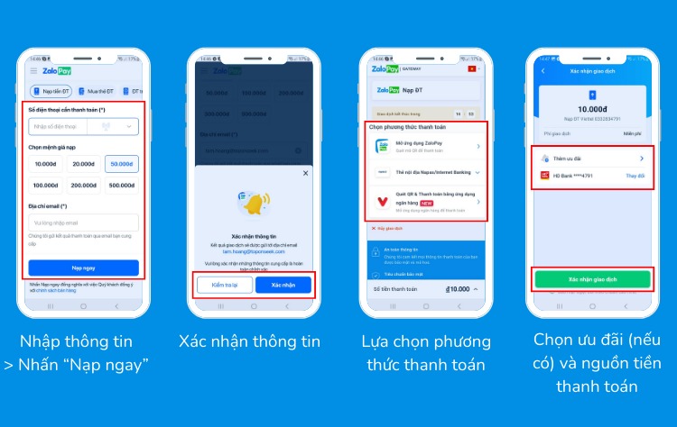 Cách nạp tiền điện thoại trên ZaloPay
