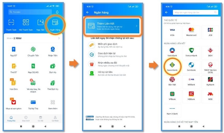 liên kết ZaloPay với tài khoản ngân hàng