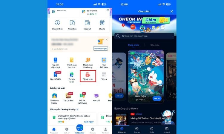Mua vé máy bay, vé xem phim ngay trong ứng dụng