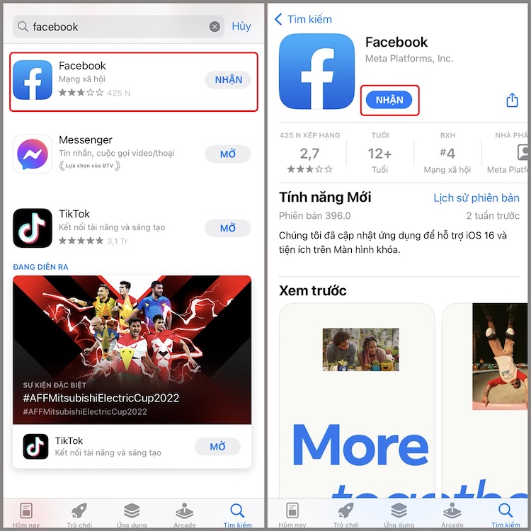 Gỡ cài đặt rồi tải lại Facebook trên App Store