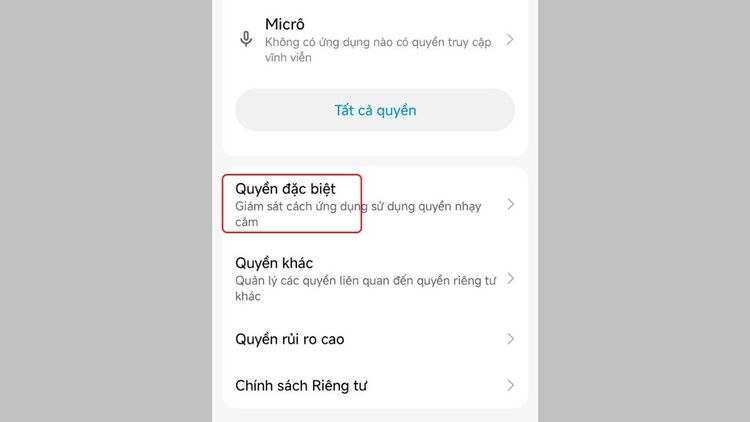 Chọn quyền đặc biệt trên điện thoại Android 
