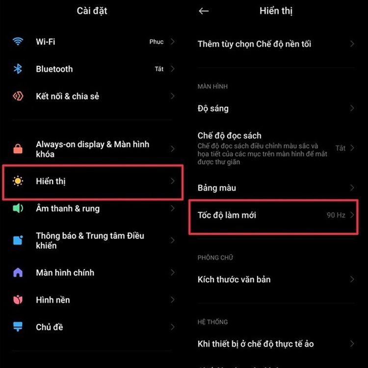 Điều chỉnh tốc độ làm mới màn hình cho Redmi