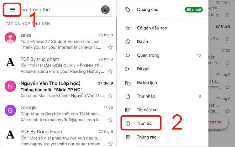 Kiểm tra hòm thư đến và thư mục Spam