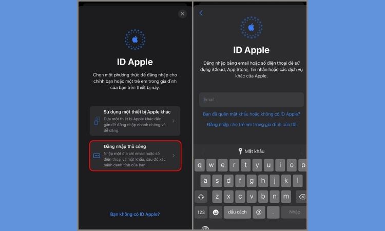 Đăng nhập lại bằng Apple ID gốc